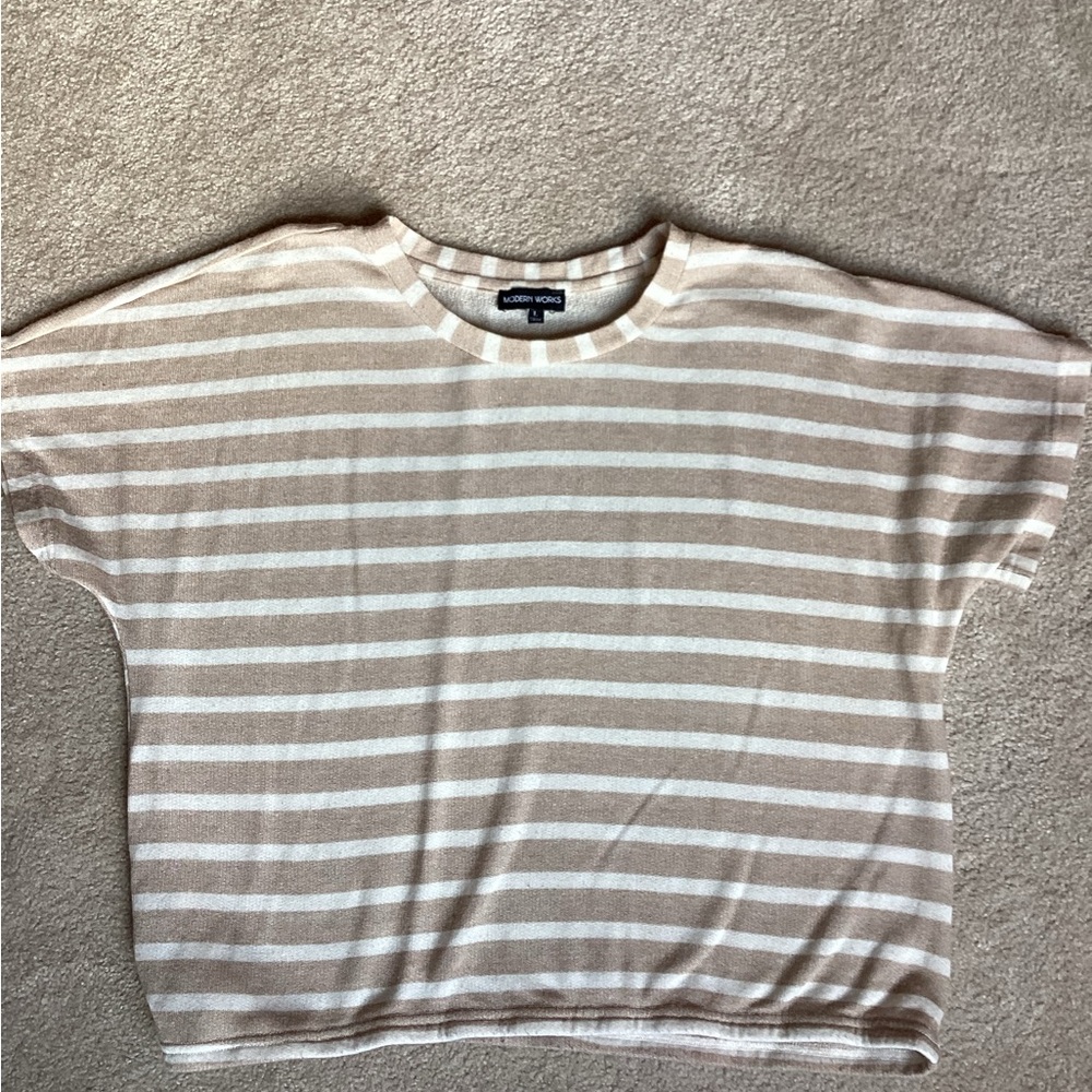 Striped Beige and White Casual Top